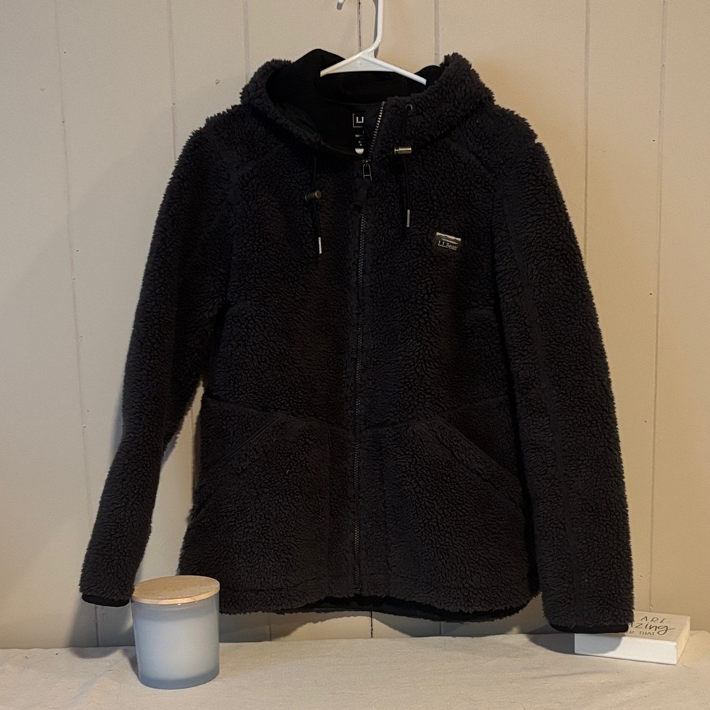 L.L. Bean Black Sherpa Fleece Hooded Jacket